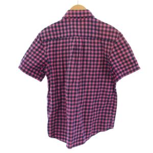 STUSSY シャツ 半袖 チェック柄 M 紺 ピンク /BM