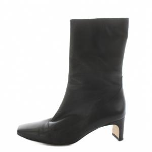 ショートブーツ スクエアトゥ ヒール レザー 37 黒 ブラック /AN45
