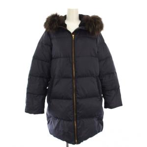 西川ダウン ダウンコート ミドル丈 フーディ ラクーンファー 38 紺 /KH