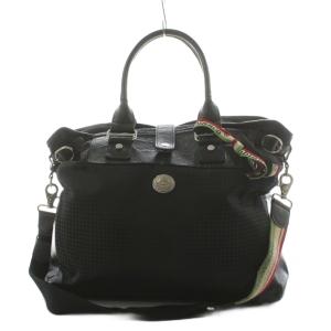 ハンドバッグ ショルダーバッグ 2way 千鳥格子 ナイロン レザー 黒 ブラック /AN65