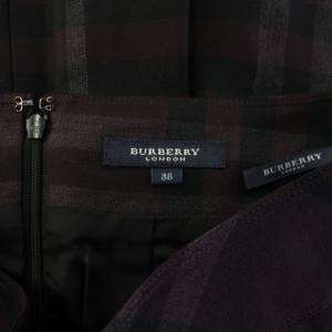 BURBERRY LONDON フレアスカート ひざ丈  チェック柄 タック 38 茶 FX038-075-36 /KH