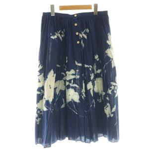 小花パッチワークスカート ギャザー ロング 3 紺 ネイビー 白 ホワイト /SS OS