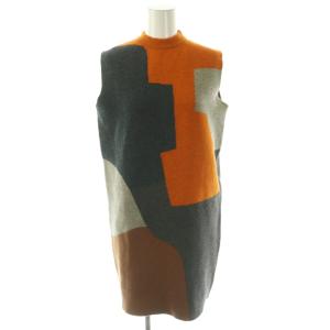 ワンピース ミニ ノースリーブ ニット カシミヤ 34 グレー マルチカラー /NR