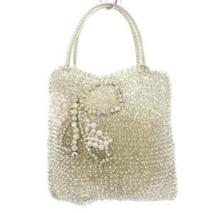 ハンドバッグ 編み込み ビジュー 装飾 ワンカラー シルバーカラー /BB