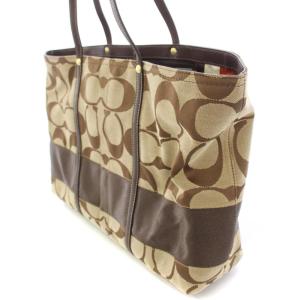 COACH シグネチャー トートバッグ ハンドバッグ キャンバス レザー ロゴチャーム バイカラー 茶 ブラウン ベージュ