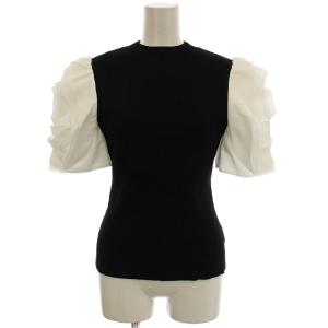 HANAE MORI 23SS ペタルスリーブニットプルオーバー 半袖 リブニット カットソー 38 黒