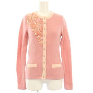 ニットカーディガン 長袖 スパンコール I44 ピンク /KH