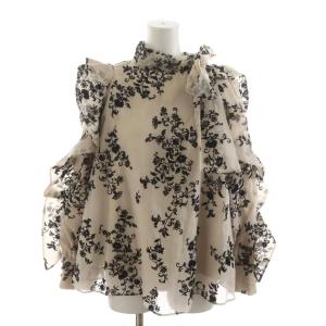 22AW シャツ ブラウス 長袖 総柄 フリル リボン F ベージュ /RR