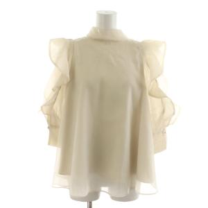 22SS シフォンシャツ ブラウス 長袖 オーガンジー フリル リボン F ベージュ /RR