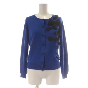 カーディガン 38 青 ブルー 長袖 ラウンドネック リボン装飾 /AU