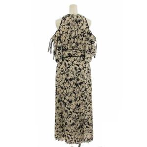 SNIDEL 22AW オフショルワンピース プリーツ ロング 半袖 総柄 1 ベージュ 黒 SWFO224091 /G