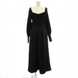 ワンピース F 黒 長袖 ニット切替 ロング丈 スクエアネック /JP