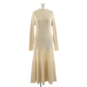 22SS クロチェレースリブニットワンピース ロング 長袖 38 アイボリー /RR