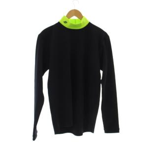 Tシャツ M 紺 黄緑 長袖 ハイネック 無地 /JP