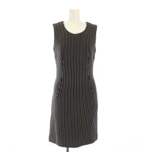 ノースリーブワンピース ひざ丈 ストライプ 黒 /KH