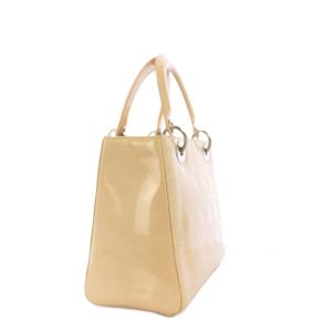 Christian Dior レディディオール カナージュ パテントレザー ミディアム ハンドバッグ 2WAY ベージュ