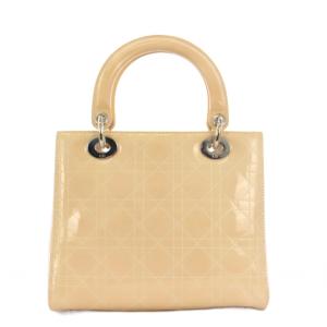 Christian Dior レディディオール カナージュ パテントレザー ミディアム ハンドバッグ 2WAY ベージュ