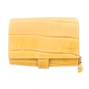 二つ折り財布 コンパクトウォレット レザー ワンカラー クロコ型押し マスタード /BB