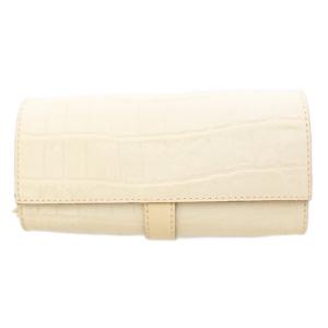 長財布 ロングウォレット 二つ折り レザー ワンカラー クロコ型押し アイボリー /BB