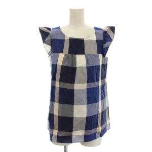 シャツ ブラウス 36 青 チェック柄 フリル袖 /JP