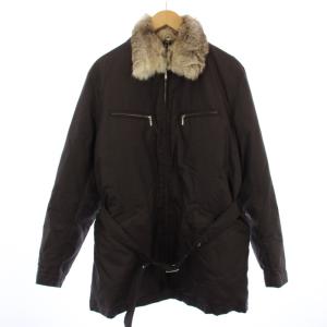 ダウンジャケット ジップアップ ベルト付き ラビットファー L 茶 BMP66-582-58 /BM