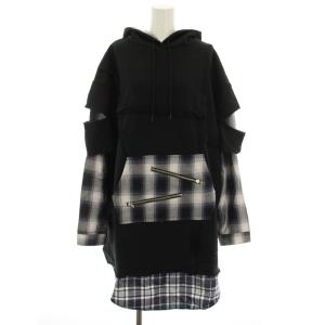 リサ LiSA フーディー HOODIE チェック柄パーカー プルオーバーパーカー 長袖 切替 ダメージ加工