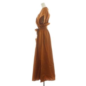 Noble タグ付き ワンピース ロング F 茶 ブラウン 半袖 Vネック ベルト付き /RR