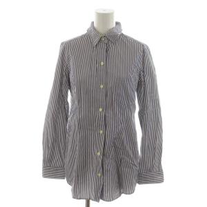 シャツ ブラウス 38 白 ホワイト 紺 ネイビー ストライプ柄 長袖 /RR