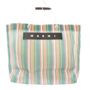 フラワーカフェ トートバッグ ハンドバッグ メッシュ ストライプ柄 ロゴ マルチカラー タグ付き /BB