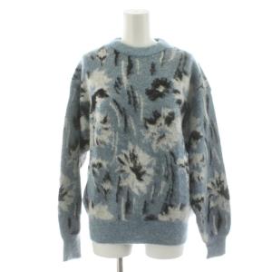ニット セーター 長袖 花柄 水色 ライトブルー 黒 ブラック 白 ホワイト /AN51