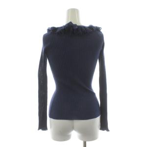 LOUIS VUITTON ニット カットソー 長袖 フリル カシミヤ シルク混 絹 L 紺 ネイビー /AN58