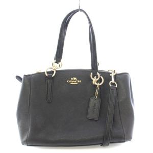 2WAY ショルダーバッグ ハンドバッグ レザー ロゴチャーム バイカラー 黒 ブラック ゴールドカラー