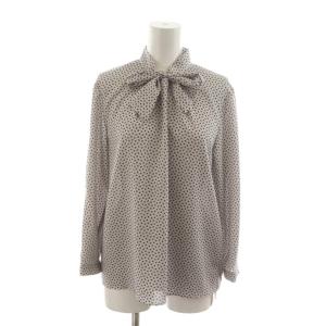 タグ付き シャツ ブラウス 2 グレー 黒 ブラック 総柄 ボウタイ 長袖 /RR