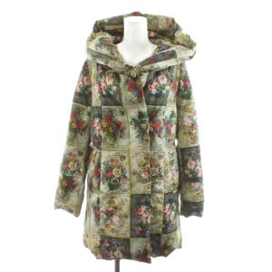 ダウンコート ロング丈 花柄 アウター M マルチカラー ピンク 白 ホワイト 緑 グリーン 14001904