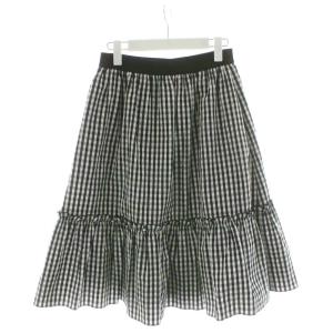 フレアスカート ひざ丈 ギンガムチェック 38 黒 ブラック 白 ホワイト IT-117337 /AN51