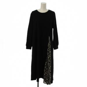 ワンピース 38 黒 長袖 花柄切替 ロング丈 /JP