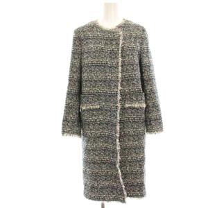 ELLEPORT RUMBULLION ノーカラーコート ツイード ロング P 紺 ネイビー 01-7109614-883-901