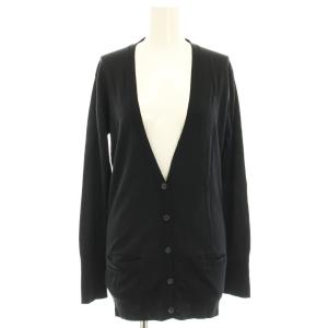 ニットカーディガン 薄手 ウール 黒 ブラック 無地 Vネック 長袖 /HN