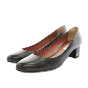 レイス45 LAYCE45 パンプス アーモンドトゥ チャンキーヒール レザー 箱付き 38.5 黒 ブラック