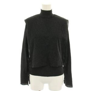 23AW 2点セット ラメシアーリブニットトップ 長袖 ラメシアーリブニットベスト ハイネック プルオーバー