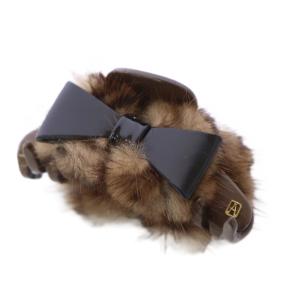 ヘアクリップ ヘアアクセサリー リボン 茶 /KH