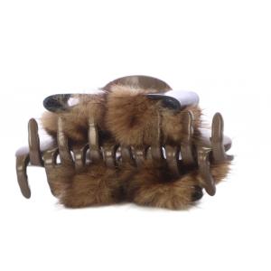 Alexandre De Paris ヘアクリップ ヘアアクセサリー リボン 茶 /KH