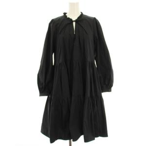 ワンピース ティアード リボン 長袖 ひざ丈 2 黒 ブラック /HN