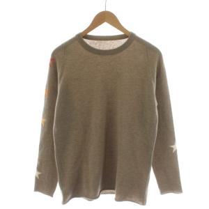 ニット カットソー 長袖 星 スター ラインストーン カシミヤ S ベージュ /AN59