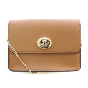 ミニショルダーバッグ スクエア コンパクト チェーン ターンロック式 レザー バイカラー 茶 ブラウン