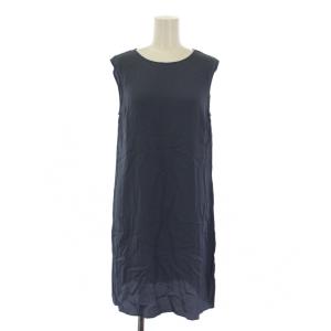 ニット ワンピース ひざ丈 フレンチスリーブ インナー付き M 青 /BM