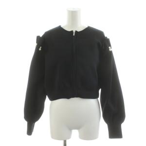 22AW パール付ニットブルゾン ジャケット ノーカラー 36 黒 ブラック CWNJ224039 /AN67