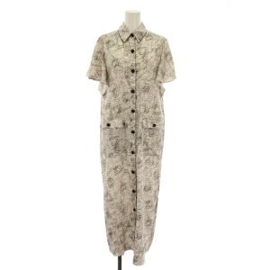 23SS ラインアートプリントトリムシャツワンピース ロング 半袖 2 ピンクベージュ 黒 20231014090