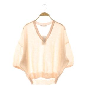 24SS スポンジシアーショートスリーブニット カットソー 七分袖 リネン混 ピンクベージュ /NR