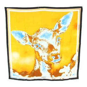 スカーフ 鹿柄 イエロー ブラック ライトブルー